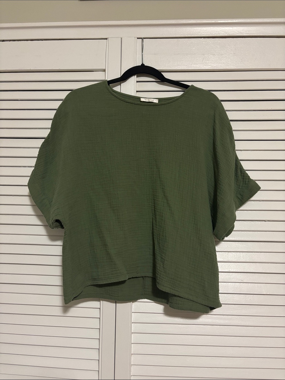ecru Cotton Gaze Olive Green Tunic Top